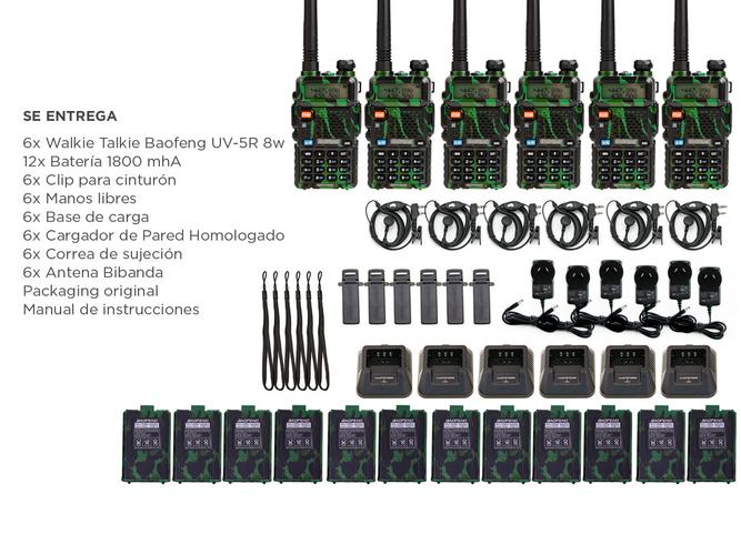 Handy Baofeng UV-5R 8w Camuflado Bi-Banda Kit x6 Hasta 12km + 12 Baterías y 6 Manos Libres - 5