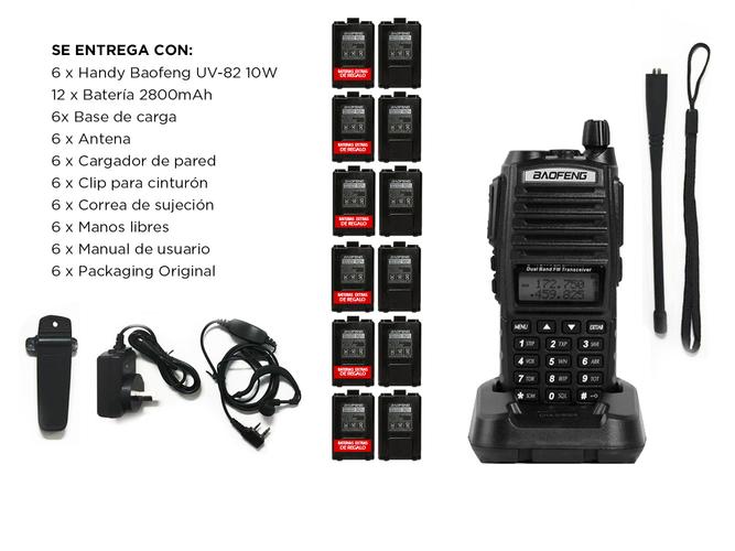 Handy Baofeng UV-82 10w Kit x6 Bi-Banda 128CH Hasta 20km + 12 Baterías y 6 Manos Libres - 6