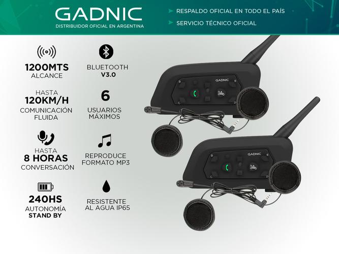 Intercomunicadores Moto Gadnic G-600 Set x 2 Manos Libres Bluetooth 1200mts Hasta 120km/h - 1