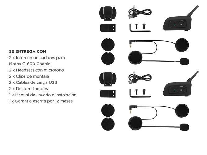 Intercomunicadores Moto Gadnic G-600 Set x 2 Manos Libres Bluetooth 1200mts Hasta 120km/h - 6