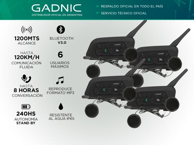 Intercomunicador Bluetooth Kit x4 Gadnic G-600 para Casco - 1