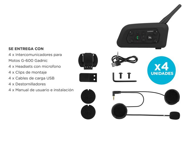Intercomunicador Bluetooth Kit x4 Gadnic G-600 para Casco - 6