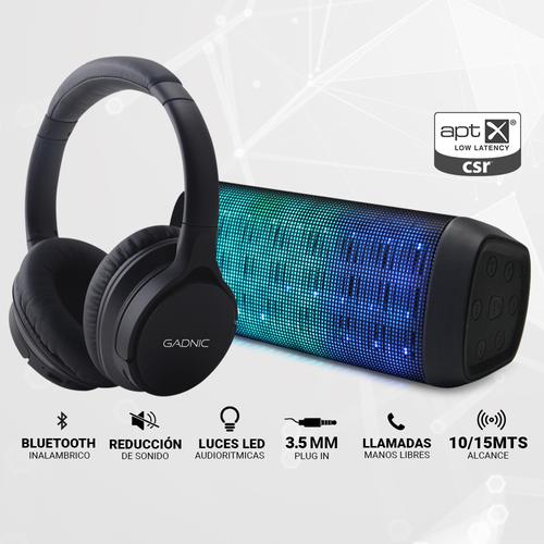 Auricular Bluetooth Gadnic H-BASS + Parlante Bluetooth LED - 1