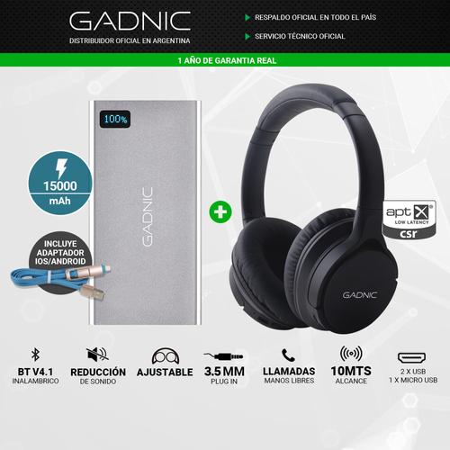 Auricular Bluetooth Gadnic H-BASS + Power Bank 15000 mAh - 1