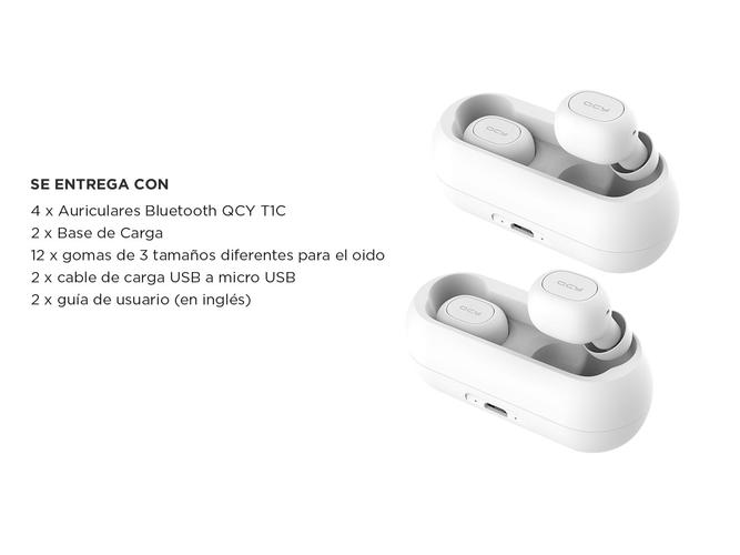 Kit x 2 Auriculares Bluetooth QCY T1C Manos Libres Inalámbrico IPX5 Blanco - 5