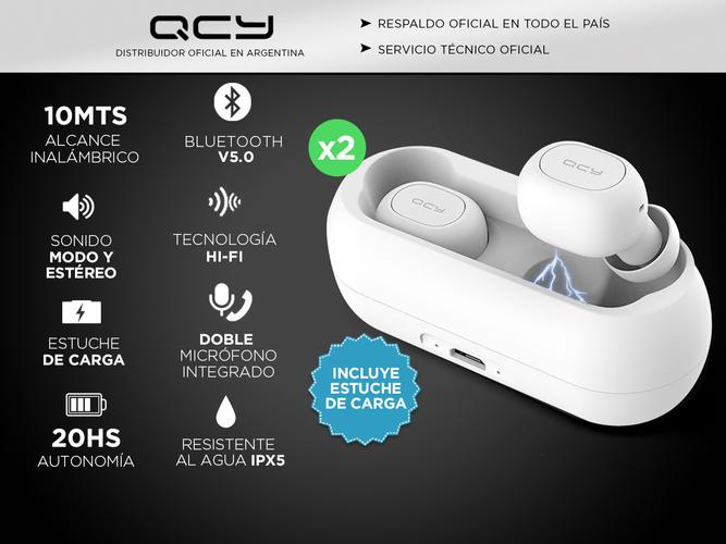 Combo x2 Auriculares Bluetooth Qcy T1 Blanco Inalambricos Micrófono Wireless - 1