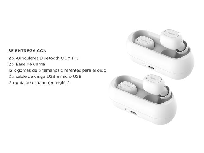 Combo x2 Auriculares Bluetooth Qcy T1 Blanco Inalambricos Micrófono Wireless - 5