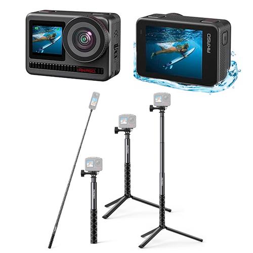 Kit Camara De Accion AKASO Brave 8 4K60 48MP Deportiva Sumergible + Palo de Selfie Akaso Extensible - 0