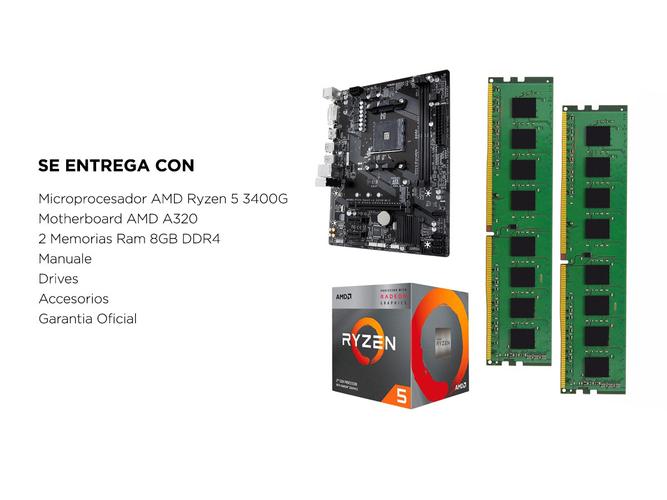 Combo Actualización PC AMD Ryzen 5 3400G con Video + A320 + 16gb - 4