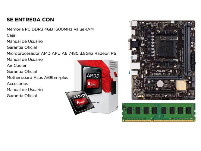  Combo Actualización PC AMD A6 7480 + A68 Asus + 4gb HDMI VGA Usb 3.0 - 5