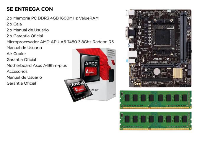 Combo Actualización PC AMD A6 7480 + A68 Asus + 8gb HDMI VGA Usb 3.0 - 5