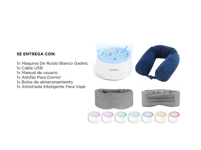 Maquina De Ruido Blanco + Antifaz Mascara Para Dormir + Almohada Inteligente - 6