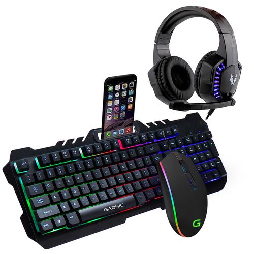 Kit Gaming Teclado y Mouse Retro Iluminado + Auriculares Led RGB Pc Play Consolas - 0