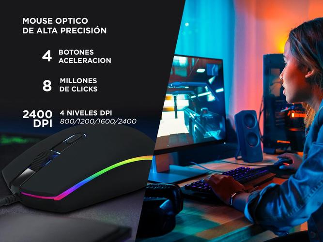 Kit Gaming Teclado y Mouse Retro Iluminado + Auriculares Led RGB Pc Play Consolas - 3