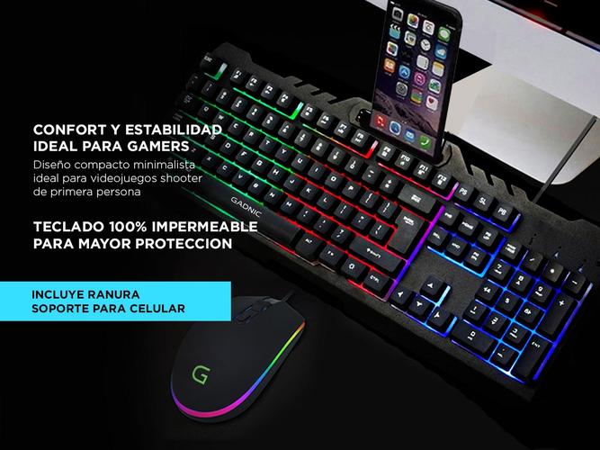 Kit Gaming Teclado y Mouse Retro Iluminado + Auriculares Led RGB Pc Play Consolas - 5