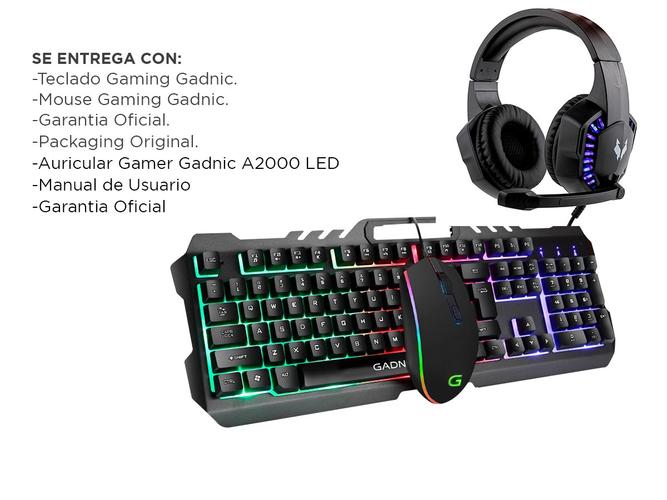 Kit Gaming Teclado y Mouse Retro Iluminado + Auriculares Led RGB Pc Play Consolas - 6