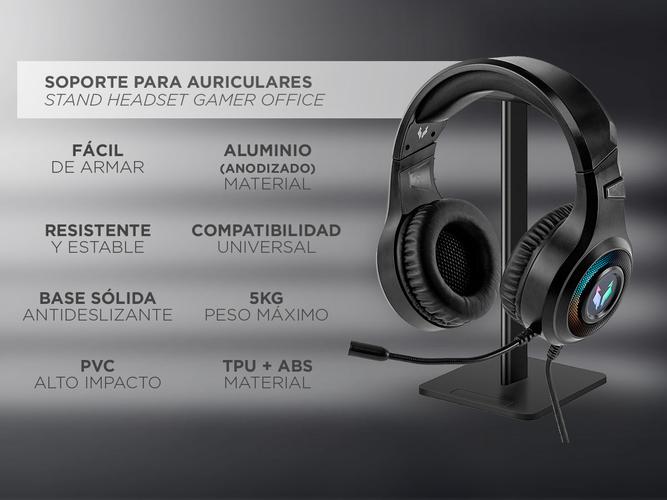 Kit auriculares Gamer Gadnic  Alpha A9000 Play Microfono Luz RGB + Base Soporte Gaming - 2