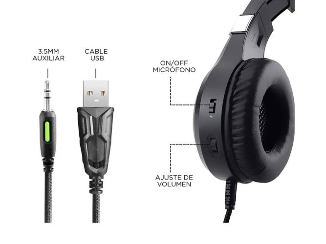 Kit auriculares Gamer Gadnic  Alpha A9000 Play Microfono Luz RGB + Base Soporte Gaming - 5