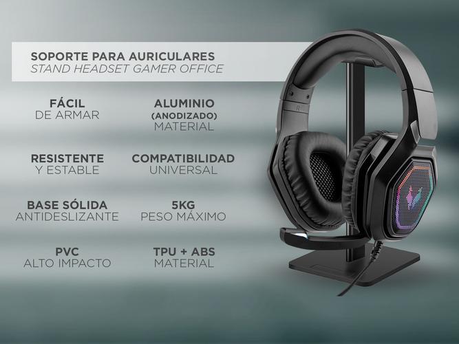 Kit auriculares Gamer Gadnic Alpha A8800 Play Microfono Luz RGB + Base Soporte Gaming - 2