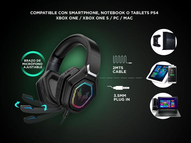 Kit auriculares Gamer Gadnic Alpha A8800 Play Microfono Luz RGB + Base Soporte Gaming - 3