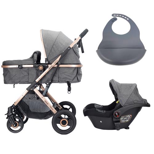 Kit Cochecito Bebes 3 en 1 Mawe by Gadnic Traful Huevito Travel System + Babero Bebé De Silicona Gadnic Regulable Con Bolsillo  - 0