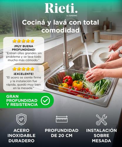 Bacha Cocina Rieti By Gadnic 60x42x20 cm Acero Inoxidable SUS 201 Espesor 07 mm Instalacion Sobre Mesada - 1