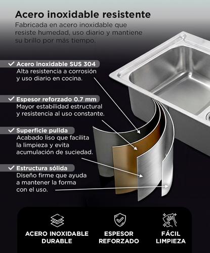 Bacha Cocina Rieti By Gadnic 60x42x20 cm Acero Inoxidable SUS 201 Espesor 07 mm Instalacion Sobre Mesada - 2