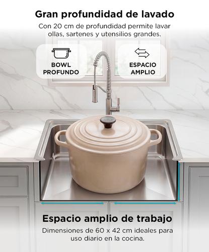Bacha Cocina Rieti By Gadnic 60x42x20 cm Acero Inoxidable SUS 201 Espesor 07 mm Instalacion Sobre Mesada - 3