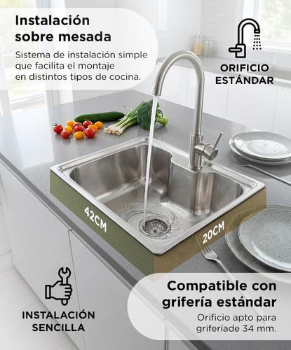 Bacha Cocina Rieti By Gadnic 60x42x20 cm Acero Inoxidable SUS 201 Espesor 07 mm Instalacion Sobre Mesada - 4