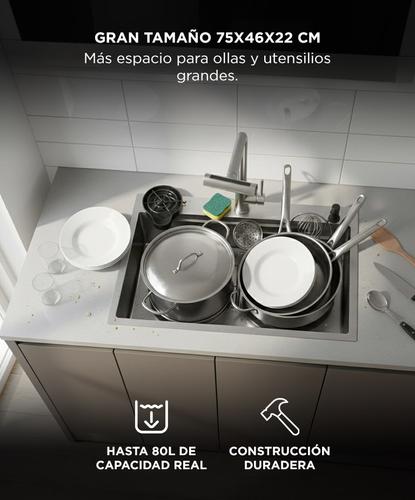Bacha Cocina Inteligente Rieti By Gadnic 75cm Acero SUS304 Griferia Extensible Multifuncion Con Lavacopas Y Accesorios - 4