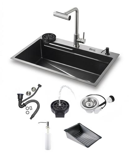 Bacha Cocina Inteligente Rieti By Gadnic 75cm Acero SUS304 Griferia Extensible Multifuncion Con Lavacopas Y Accesorios - 6