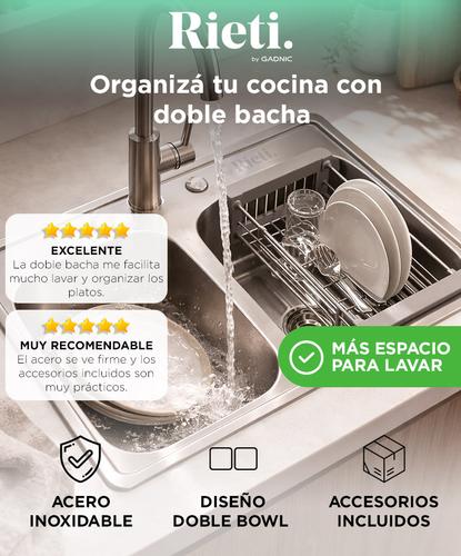 Bacha De Cocina Doble Rieti By Gadnic 84cm Acero Inoxidable - 1