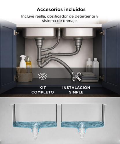 Bacha De Cocina Doble Rieti By Gadnic 84cm Acero Inoxidable - 4