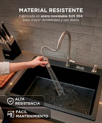 Bacha De Cocina Rieti By Gadnic Acero Inoxidable Kit Completo Negro Cromado - 2