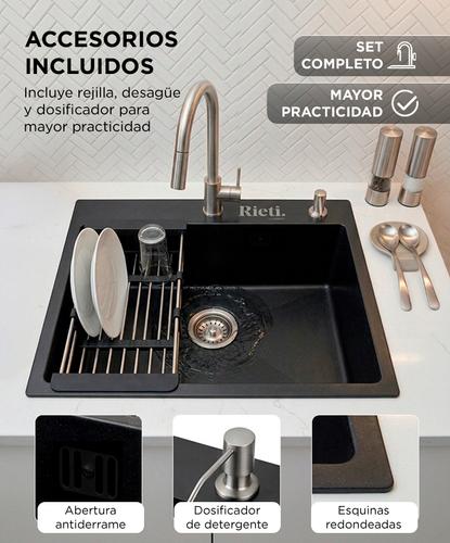 Bacha De Cocina Rieti By Gadnic Acero Inoxidable Kit Completo Negro Cromado - 3