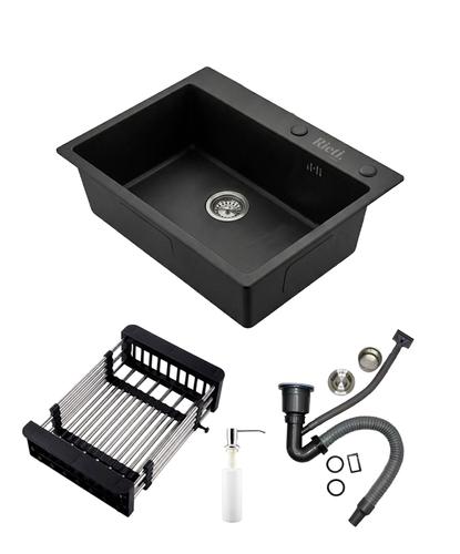 Bacha De Cocina Rieti By Gadnic Acero Inoxidable Kit Completo Negro Cromado - 6