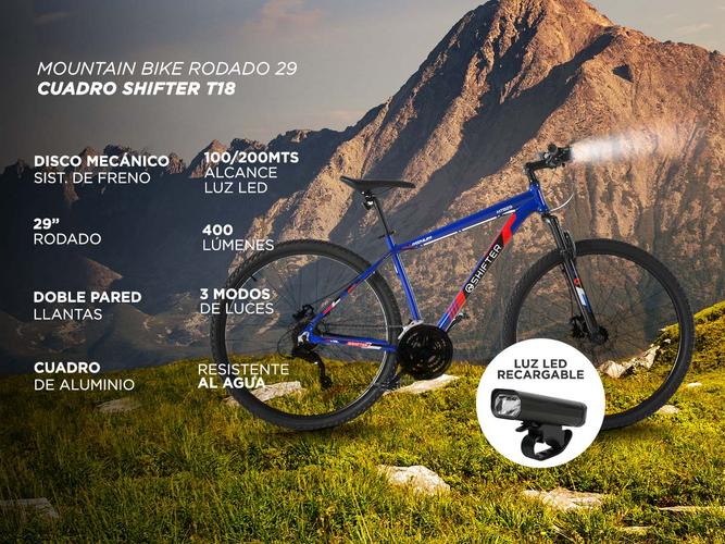 Bicicleta MTB Rod 29 Shifter T18 cuadro aluminio + Linterna recargable - 1