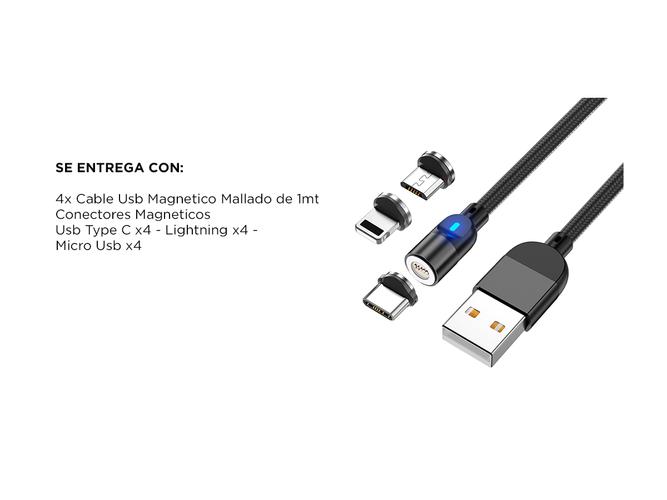 Kit x4 Cable Gadnic Magnético USB Type C Lightning Carga Rápida  - 6
