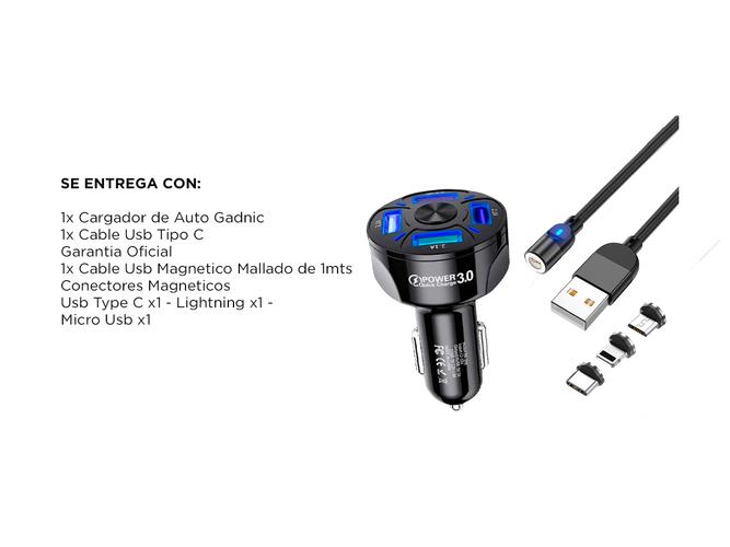 Cable Usb Magnético 3 en 1 Carga Rapida  Cargador Para Auto USB - 6