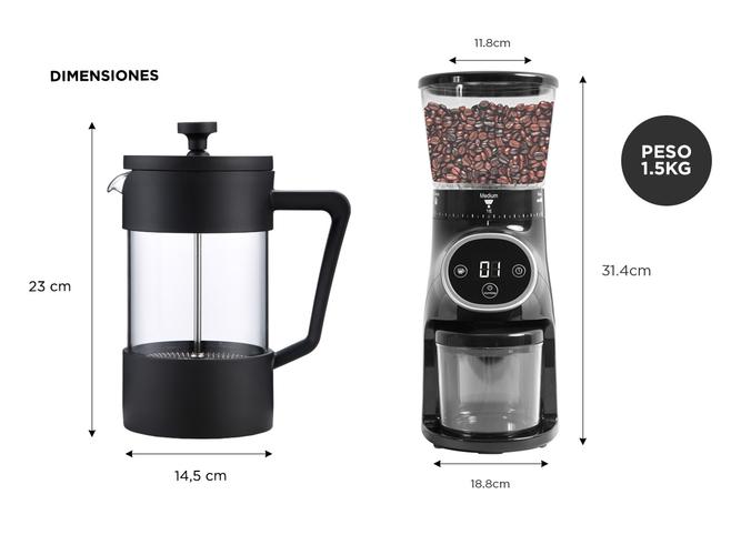 Cafetera Manual Prensa Francesa Cf2020 + Molinillo de Cafe CG165 Automatico Profesional - 5