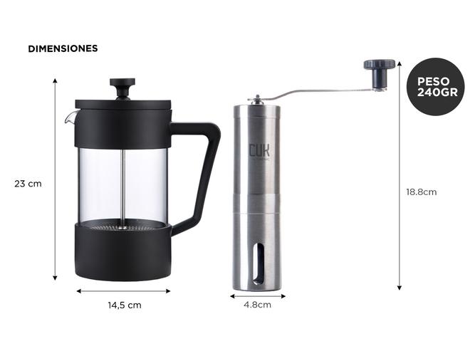 Set Barista Molinillo Cafe Manual + Cafetera Prensa Francesa Manual  - 5