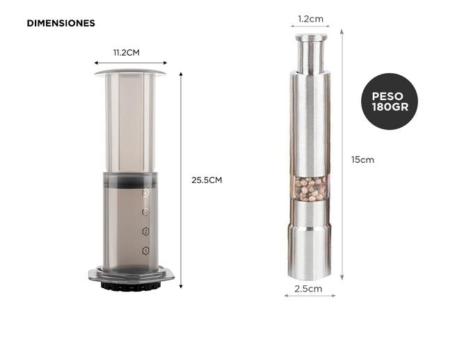 Kit Cafetera Aeropress Cukpress Gadnic + Molinillo Triturador de Café Manual Acero - 5
