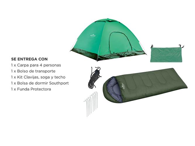 Kit Carpa 4p 200x200x130cm + Bolsa de dormir 180+30x75cm 170T poliester - 6