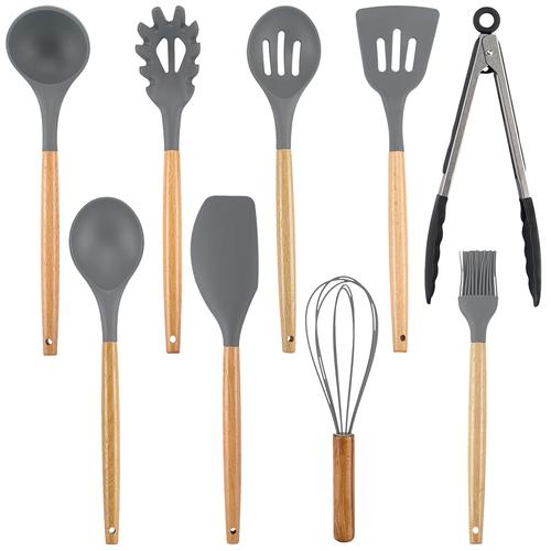 Set x 9 Kit Utensilios De Cocina GADNIC BLACK2.0 Mango Madera Punta Silicona - 0