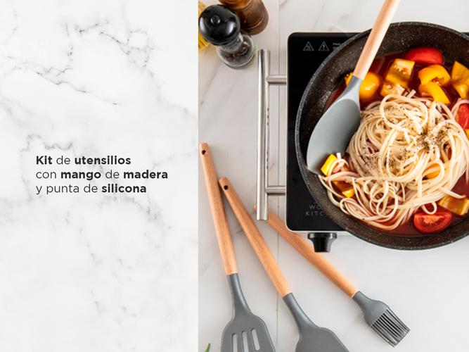 Set x 9 Kit Utensilios De Cocina GADNIC BLACK2.0 Mango Madera Punta Silicona - 2