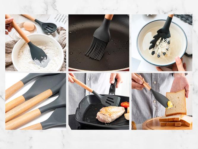 Set x 9 Kit Utensilios De Cocina GADNIC BLACK2.0 Mango Madera Punta Silicona - 3