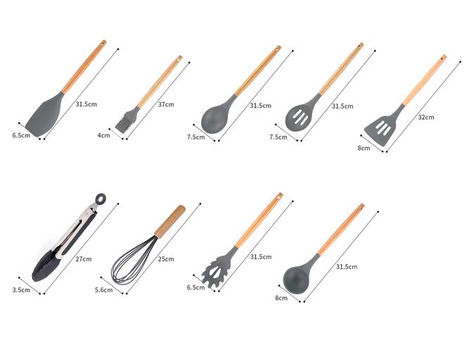 Set x 9 Kit Utensilios De Cocina GADNIC BLACK2.0 Mango Madera Punta Silicona - 4