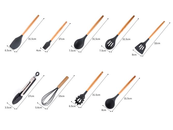 Set x 9 Kit Utensilios De Cocina GADNIC BLACK2.0 Mango Madera Punta Silicona - 4