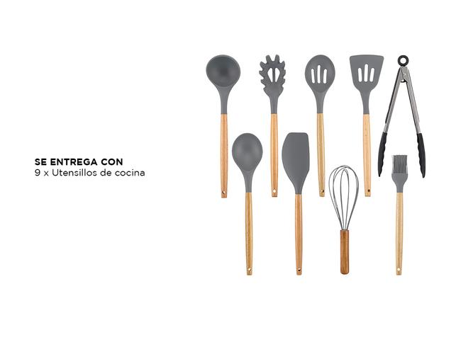 Set x 9 Kit Utensilios De Cocina GADNIC BLACK2.0 Mango Madera Punta Silicona - 5