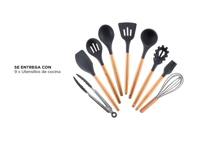 Set x 9 Kit Utensilios De Cocina GADNIC BLACK2.0 Mango Madera Punta Silicona - 5